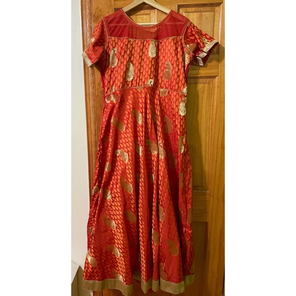 Orange and Gold Embroidered Gown - Picture 7 of 7